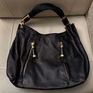 KORS Michael Kors Black Hobo Bag with Gold Details
